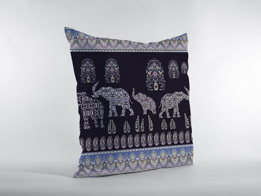 18” Purple Ornate Elephant Zippered Suede Throw Pillow - Homeroots