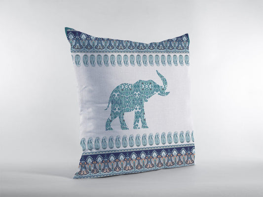 16” Teal Ornate Elephant Zippered Suede Throw Pillow - Homeroots