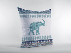 16” Teal Ornate Elephant Zippered Suede Throw Pillow - Homeroots