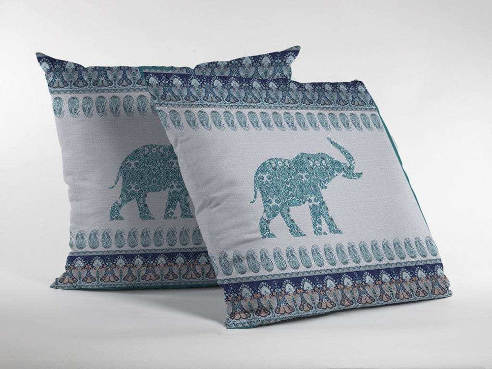 16” Teal Ornate Elephant Zippered Suede Throw Pillow - Homeroots - Flyclothing LLC