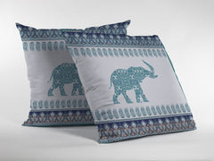 16” Teal Ornate Elephant Zippered Suede Throw Pillow - Homeroots