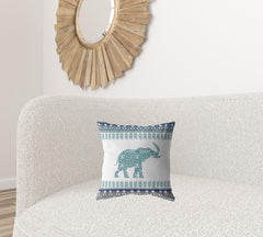 16” Teal Ornate Elephant Zippered Suede Throw Pillow - Homeroots