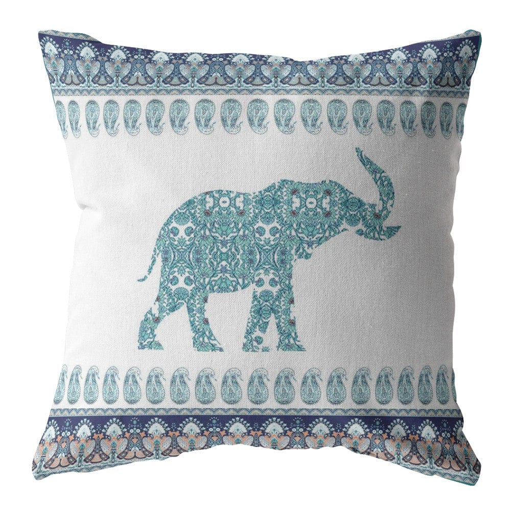 18” Teal Ornate Elephant Zippered Suede Throw Pillow - Homeroots