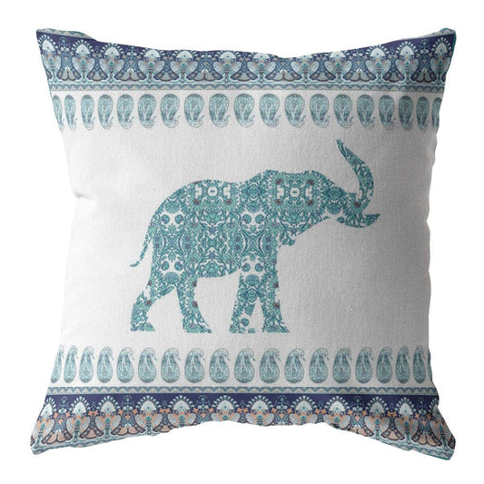 18” Teal Ornate Elephant Zippered Suede Throw Pillow - Homeroots