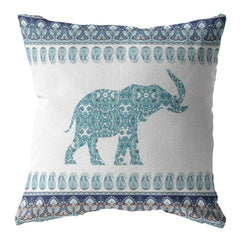 18” Teal Ornate Elephant Zippered Suede Throw Pillow - Homeroots