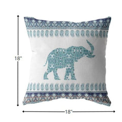 18” Teal Ornate Elephant Zippered Suede Throw Pillow - Homeroots