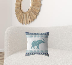 18” Teal Ornate Elephant Zippered Suede Throw Pillow - Homeroots