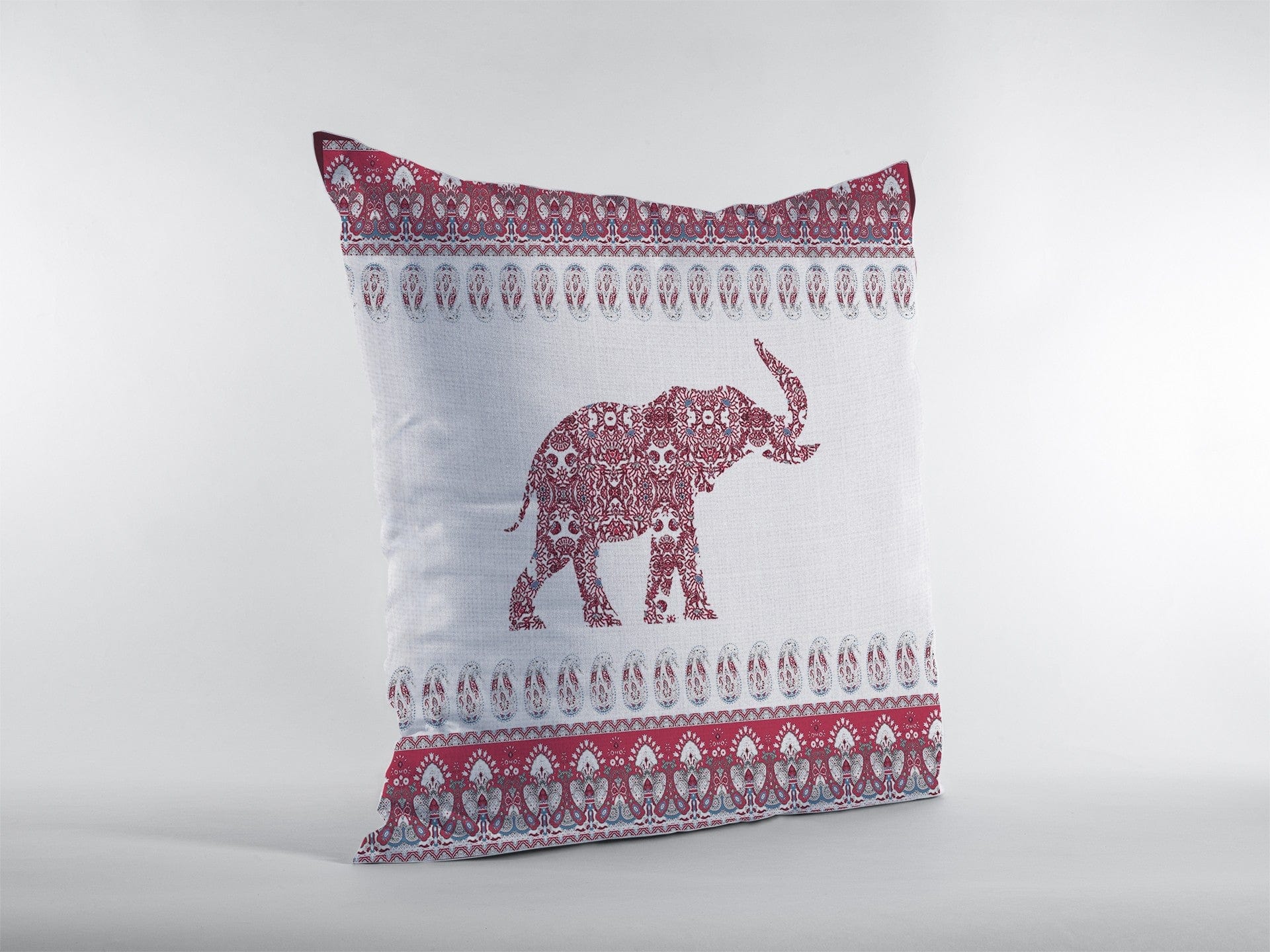 16” Red White Ornate Elephant Zippered Suede Throw Pillow - Homeroots
