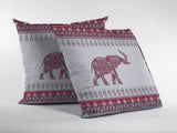 16” Red White Ornate Elephant Zippered Suede Throw Pillow - Homeroots
