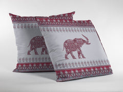 16” Red White Ornate Elephant Zippered Suede Throw Pillow - Homeroots