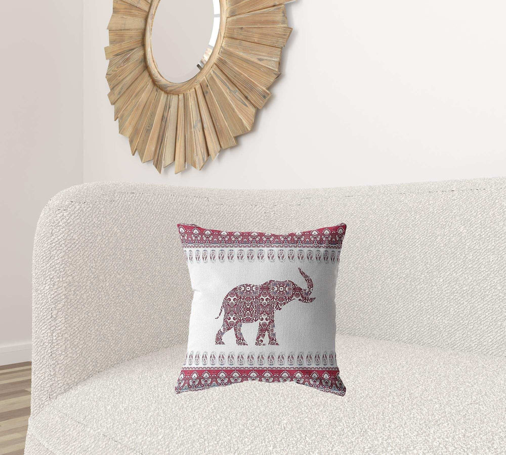 18” Red White Ornate Elephant Zippered Suede Throw Pillow - Homeroots - Flyclothing LLC