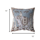 16” Blue Brown Ornate Elephant Zippered Suede Throw Pillow - Homeroots - Flyclothing LLC