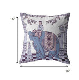 16” Blue Purple Ornate Elephant Zippered Suede Throw Pillow - Homeroots - Flyclothing LLC