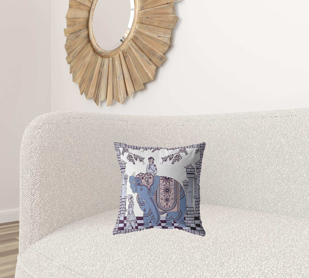 16” Blue Purple Ornate Elephant Zippered Suede Throw Pillow - Homeroots - Flyclothing LLC