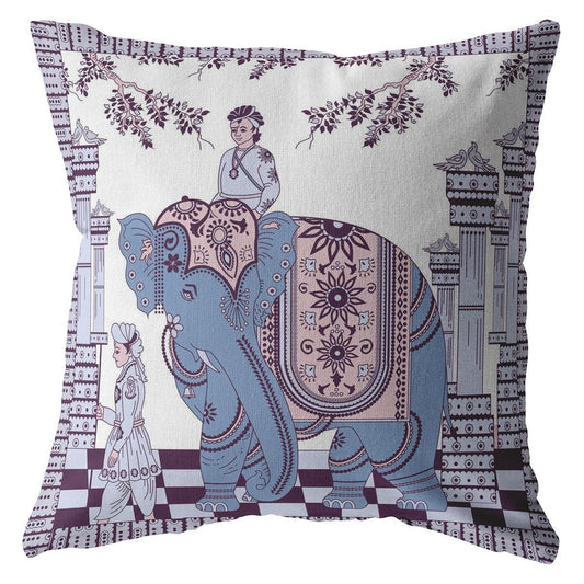 18” Blue Purple Ornate Elephant Zippered Suede Throw Pillow - Homeroots