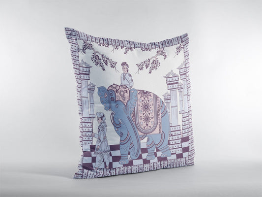 18” Blue Purple Ornate Elephant Zippered Suede Throw Pillow - Homeroots