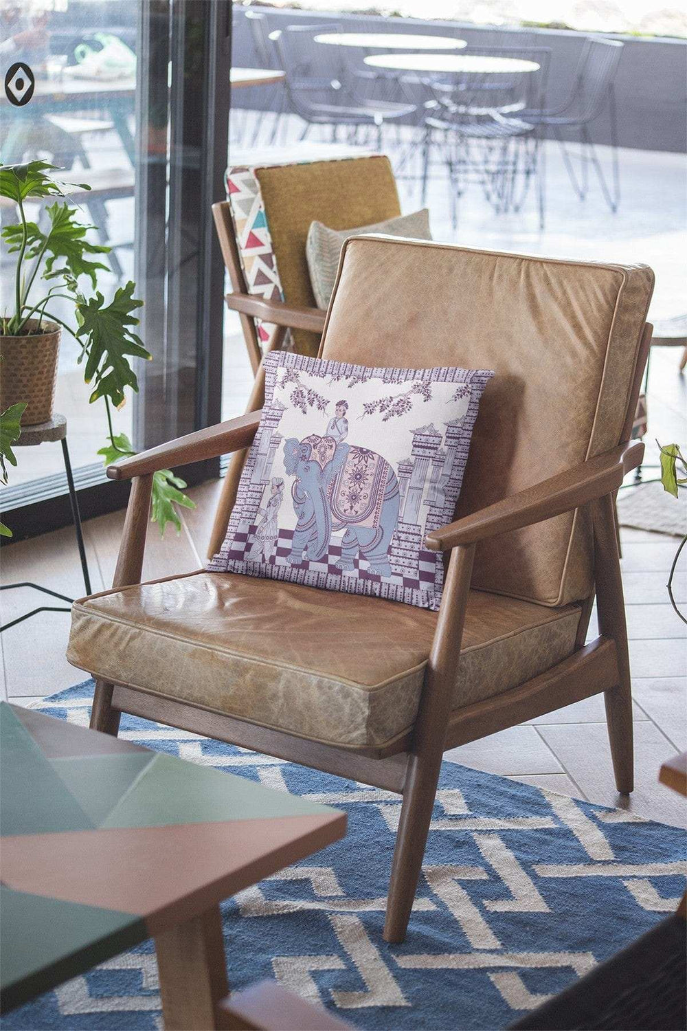 18” Blue Purple Ornate Elephant Zippered Suede Throw Pillow - Homeroots - Flyclothing LLC