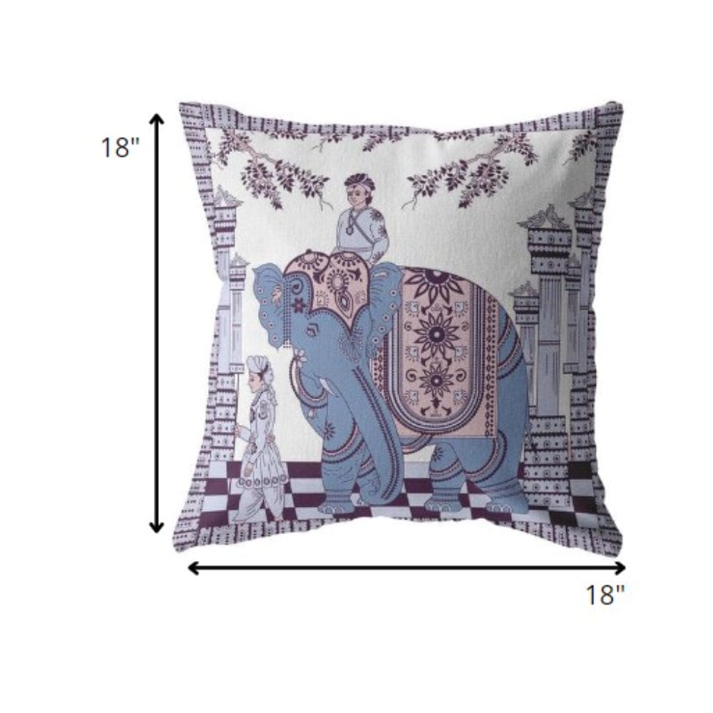 18” Blue Purple Ornate Elephant Zippered Suede Throw Pillow - Homeroots
