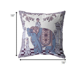 18” Blue Purple Ornate Elephant Zippered Suede Throw Pillow - Homeroots
