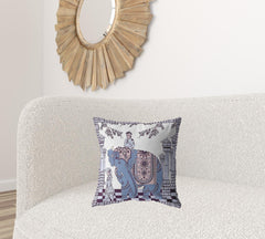18” Blue Purple Ornate Elephant Zippered Suede Throw Pillow - Homeroots
