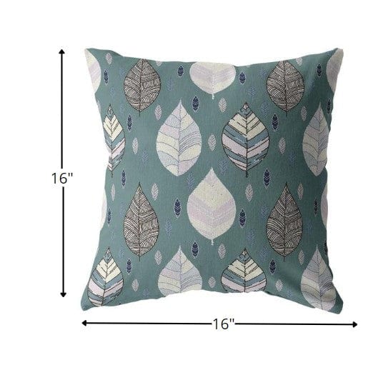 16” Pine Green Leaves Suede Zippered Throw Pillow - Homeroots