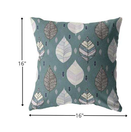 16” Pine Green Leaves Suede Zippered Throw Pillow - Homeroots - Flyclothing LLC
