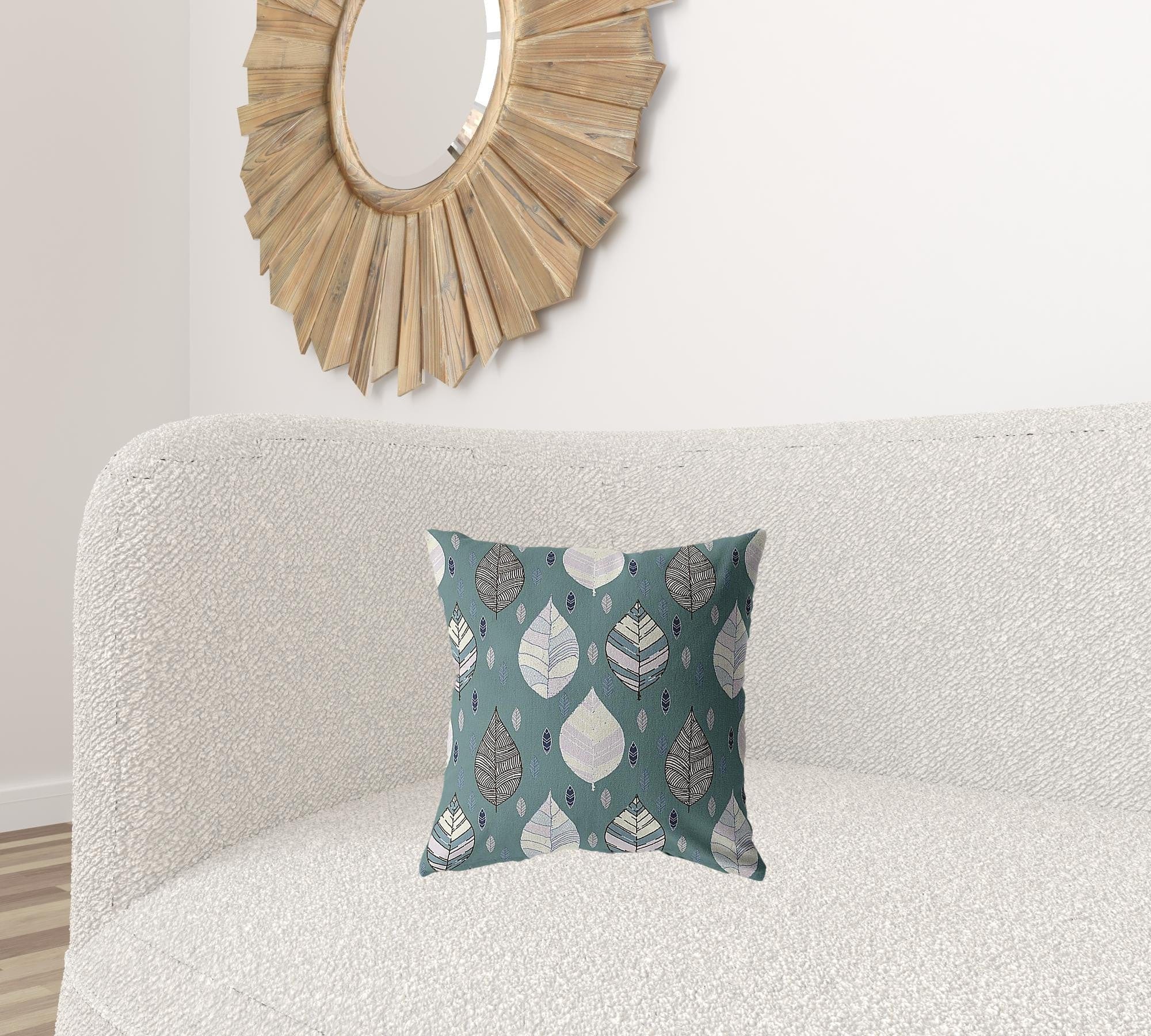 16” Pine Green Leaves Suede Zippered Throw Pillow - Homeroots