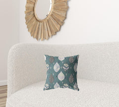 16” Pine Green Leaves Suede Zippered Throw Pillow - Homeroots