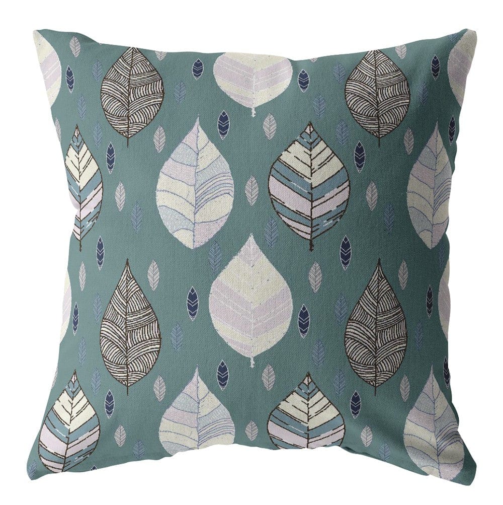 18” Pine Green Leaves Suede Zippered Throw Pillow - Homeroots