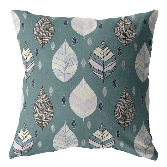 18” Pine Green Leaves Suede Zippered Throw Pillow - Homeroots