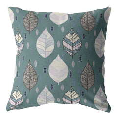 18” Pine Green Leaves Suede Zippered Throw Pillow - Homeroots