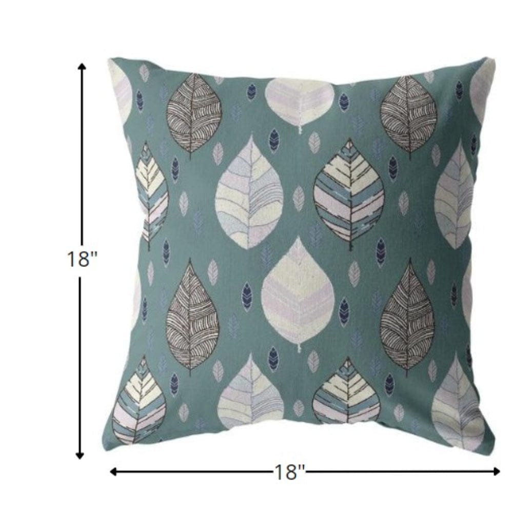 18” Pine Green Leaves Suede Zippered Throw Pillow - Homeroots