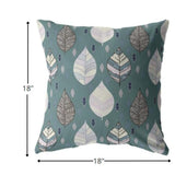 18” Pine Green Leaves Suede Zippered Throw Pillow - Homeroots