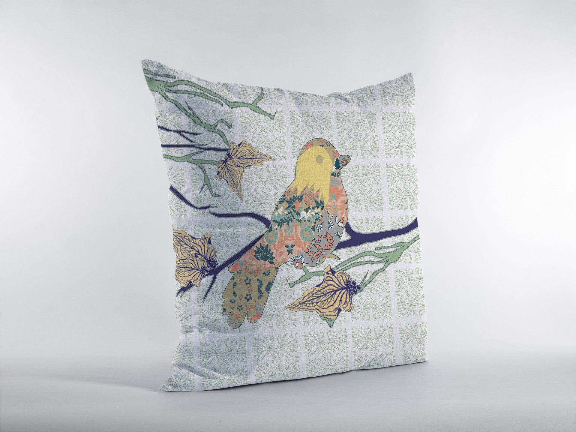 18" Light Green Sparrow Zippered Suede Throw Pillow - Homeroots