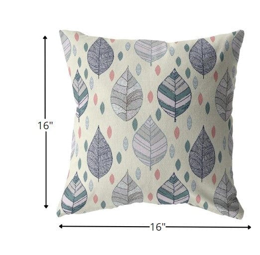 16” Cream Gray Leaves Suede Zippered Throw Pillow - Homeroots