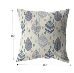 16” Cream Gray Leaves Suede Zippered Throw Pillow - Homeroots