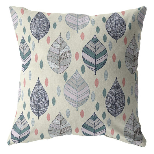 18” Cream Gray Leaves Suede Zippered Throw Pillow - Homeroots
