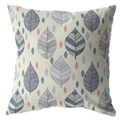 18” Cream Gray Leaves Suede Zippered Throw Pillow - Homeroots