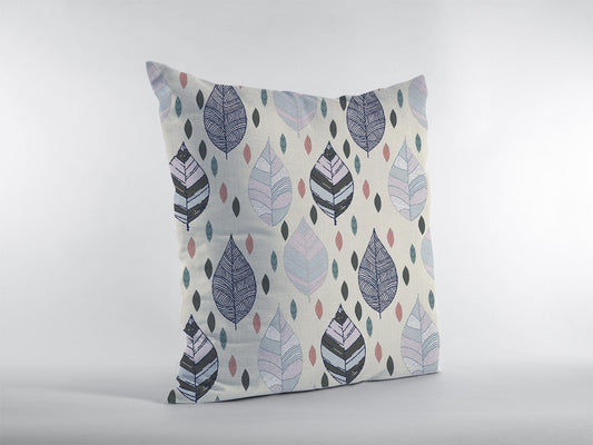18” Cream Gray Leaves Suede Zippered Throw Pillow - Homeroots
