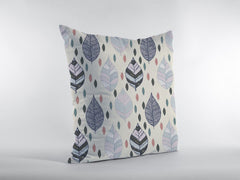 18” Cream Gray Leaves Suede Zippered Throw Pillow - Homeroots