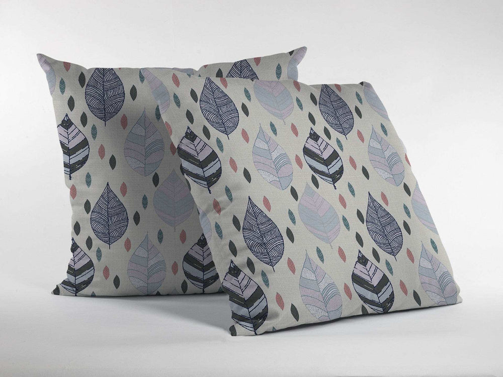 18” Cream Gray Leaves Suede Zippered Throw Pillow - Homeroots - Flyclothing LLC