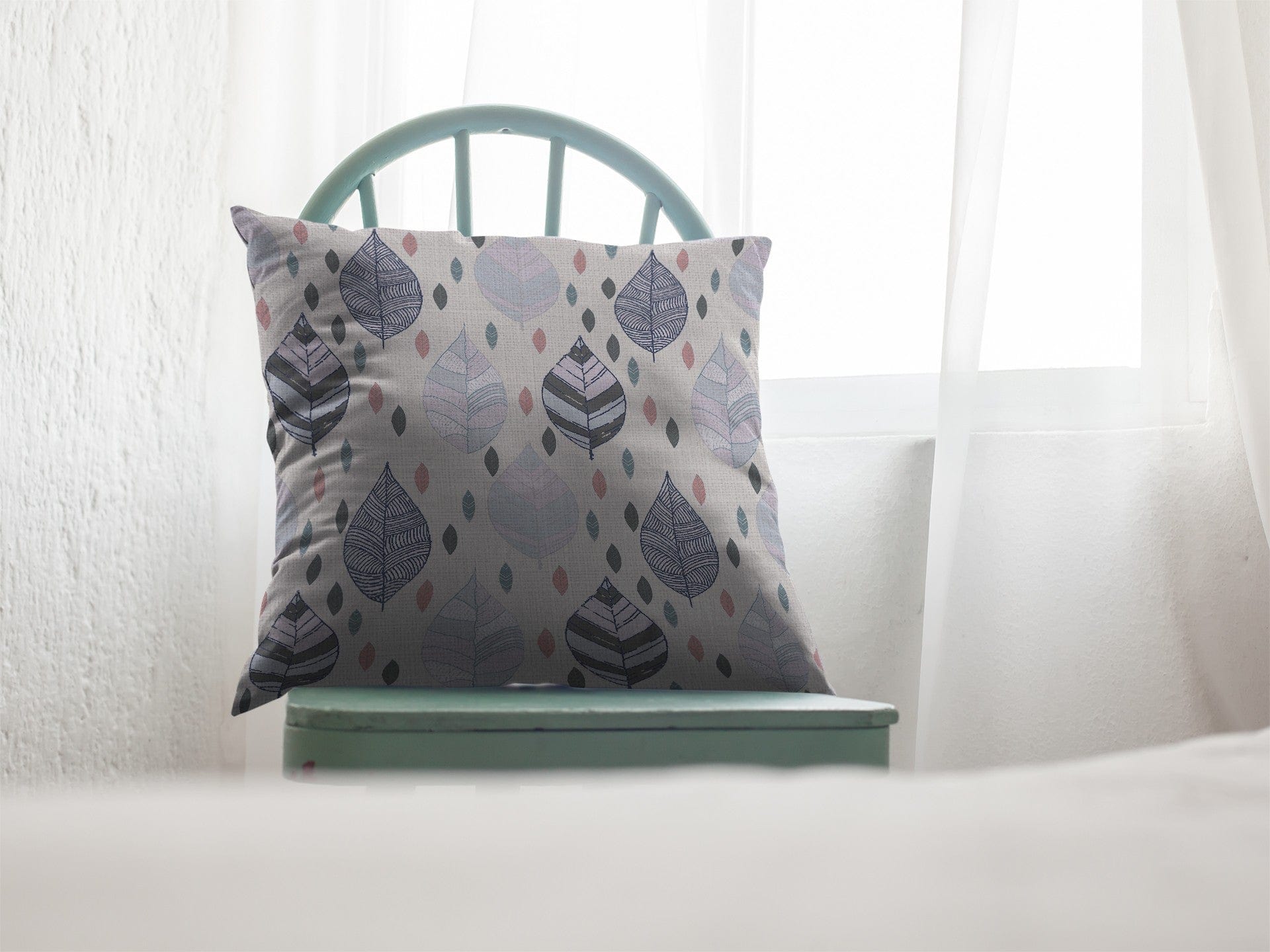 18” Cream Gray Leaves Suede Zippered Throw Pillow - Homeroots