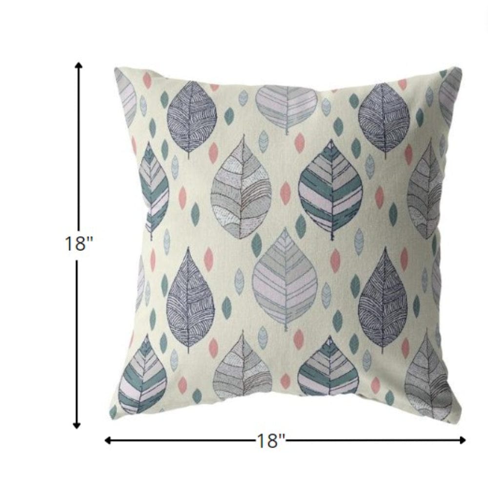 18” Cream Gray Leaves Suede Zippered Throw Pillow - Homeroots
