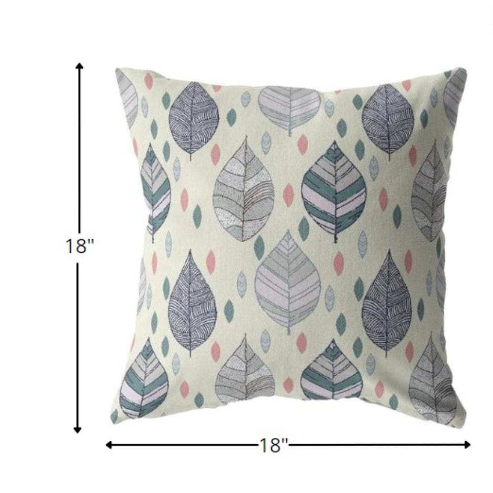 18” Cream Gray Leaves Suede Zippered Throw Pillow - Homeroots - Flyclothing LLC