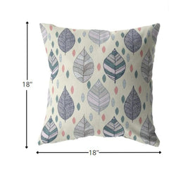 18” Cream Gray Leaves Suede Zippered Throw Pillow - Homeroots