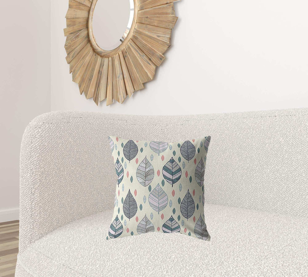18” Cream Gray Leaves Suede Zippered Throw Pillow - Homeroots - Flyclothing LLC