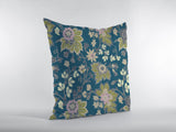 16” Teal Green Jacobean Zippered Suede Throw Pillow - Homeroots