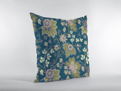 16” Teal Green Jacobean Zippered Suede Throw Pillow - Homeroots