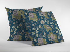 16” Teal Green Jacobean Zippered Suede Throw Pillow - Homeroots