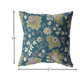 16” Teal Green Jacobean Zippered Suede Throw Pillow - Homeroots - Flyclothing LLC